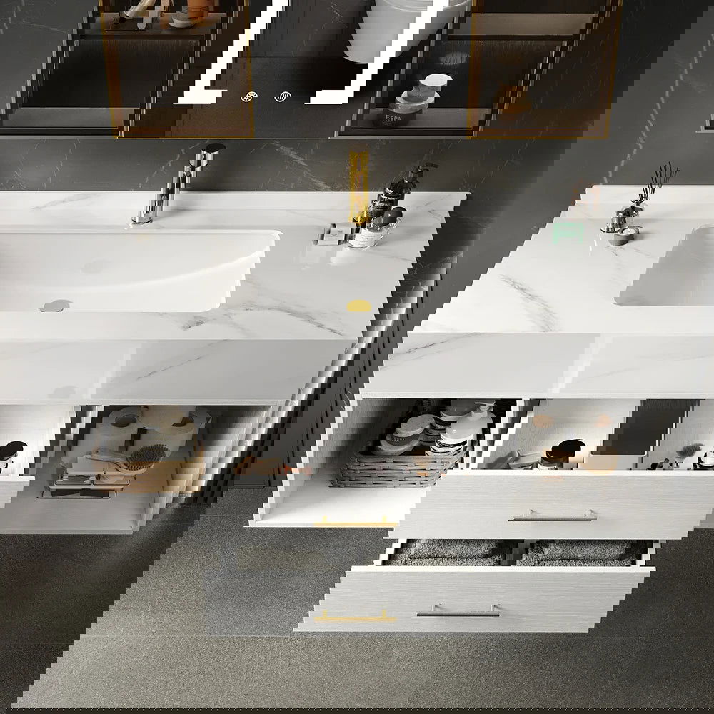 1000mm Floating White Bathroom Vanity with Sintered Stone Vessel Sink - Homary