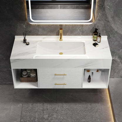 1000mm Floating White Bathroom Vanity with Sintered Stone Vessel Sink - Homary