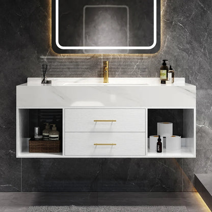 1000mm Floating White Bathroom Vanity with Sintered Stone Vessel Sink - Homary
