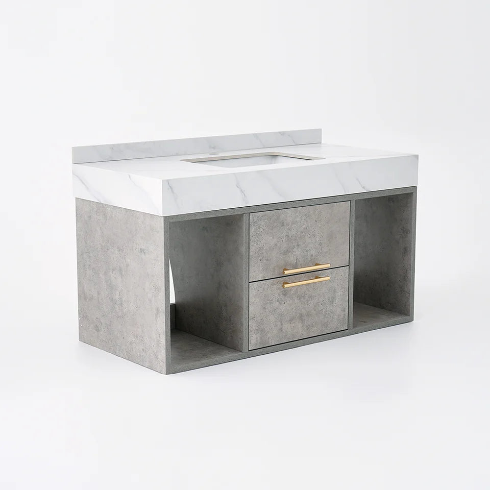 1000mm Grey Floating Bathroom Vanity with Stone Top Wall Mounted Cabinet - 