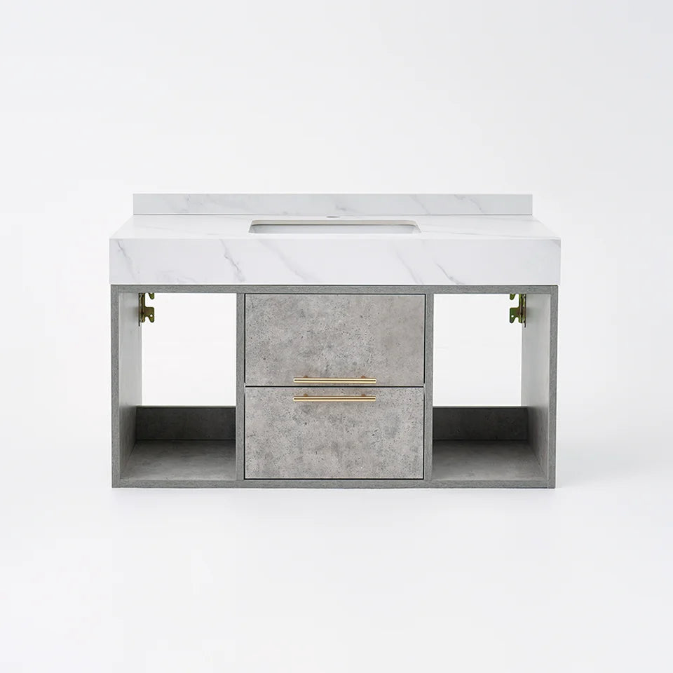 1000mm Grey Floating Bathroom Vanity with Stone Top Wall Mounted Cabinet - 