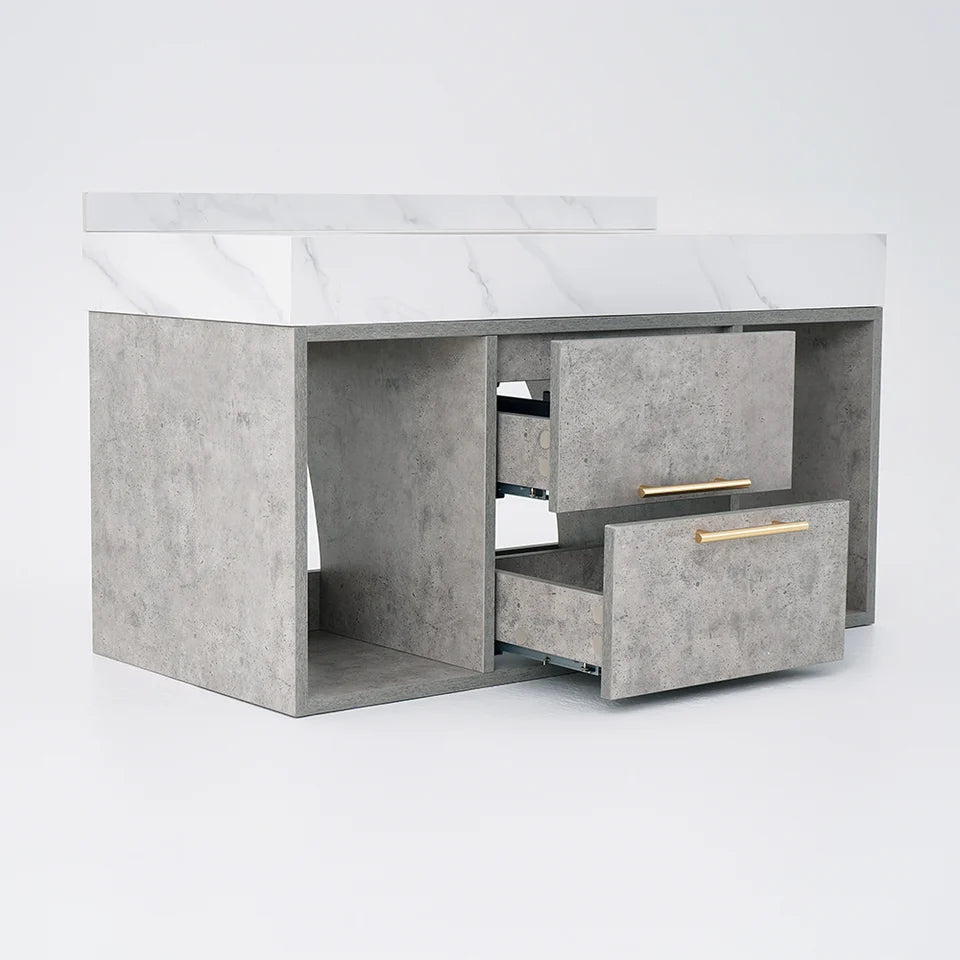 1000mm Grey Floating Bathroom Vanity with Stone Top Wall Mounted Cabinet - 