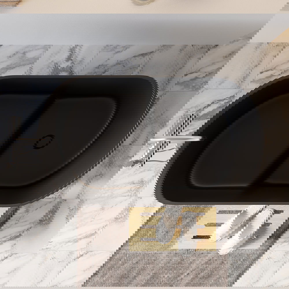 1000mm Modern Deep Oval Freestanding Matte Black Stone Resin Japanese Soaking Bath - 