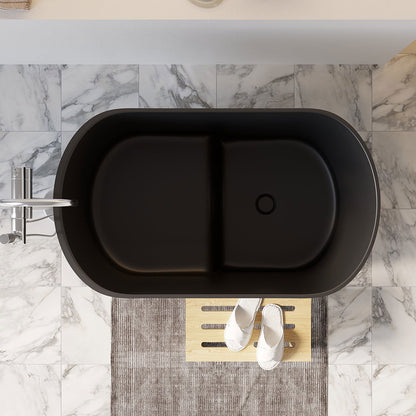 1000mm Modern Deep Oval Freestanding Matte Black Stone Resin Japanese Soaking Bath - 