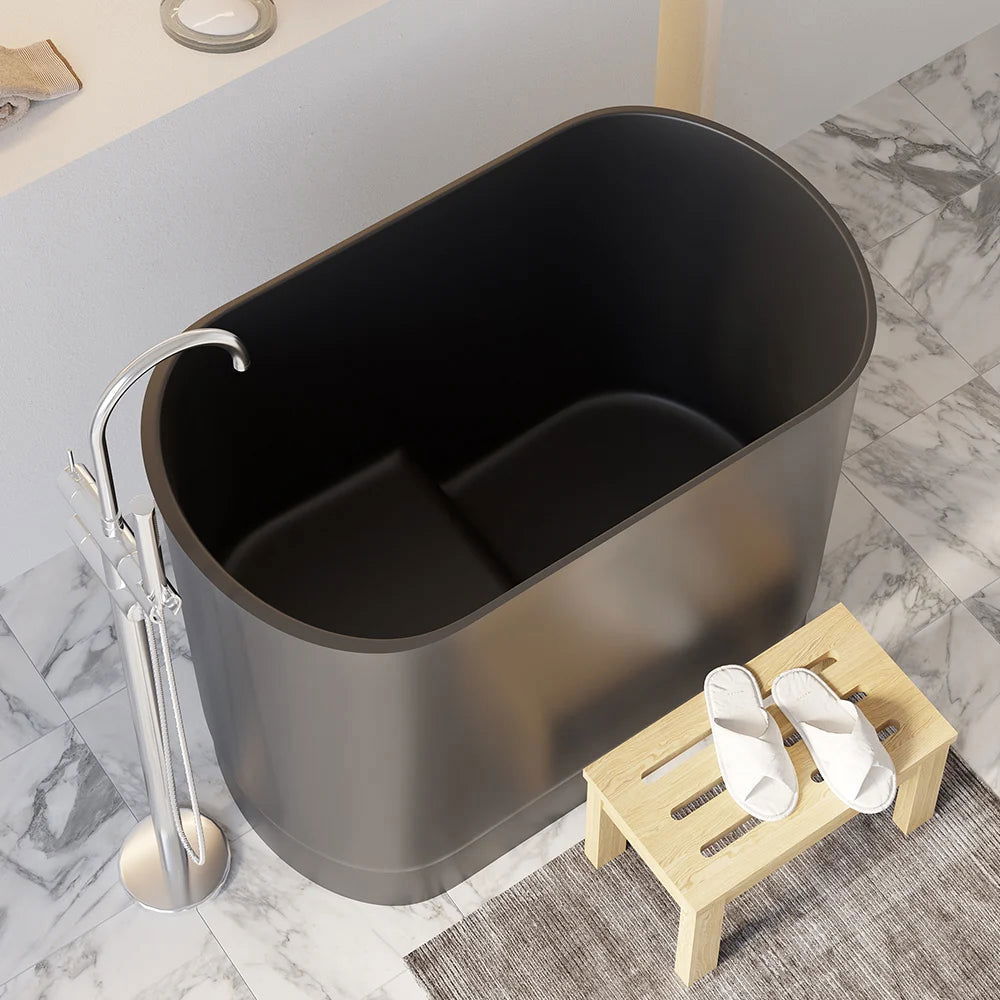 1000mm Modern Deep Oval Freestanding Matte Black Stone Resin Japanese Soaking Bath - Approved By Design