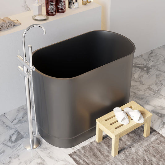 1000mm Modern Deep Oval Freestanding Matte Black Stone Resin Japanese Soaking Bath - Approved By Design