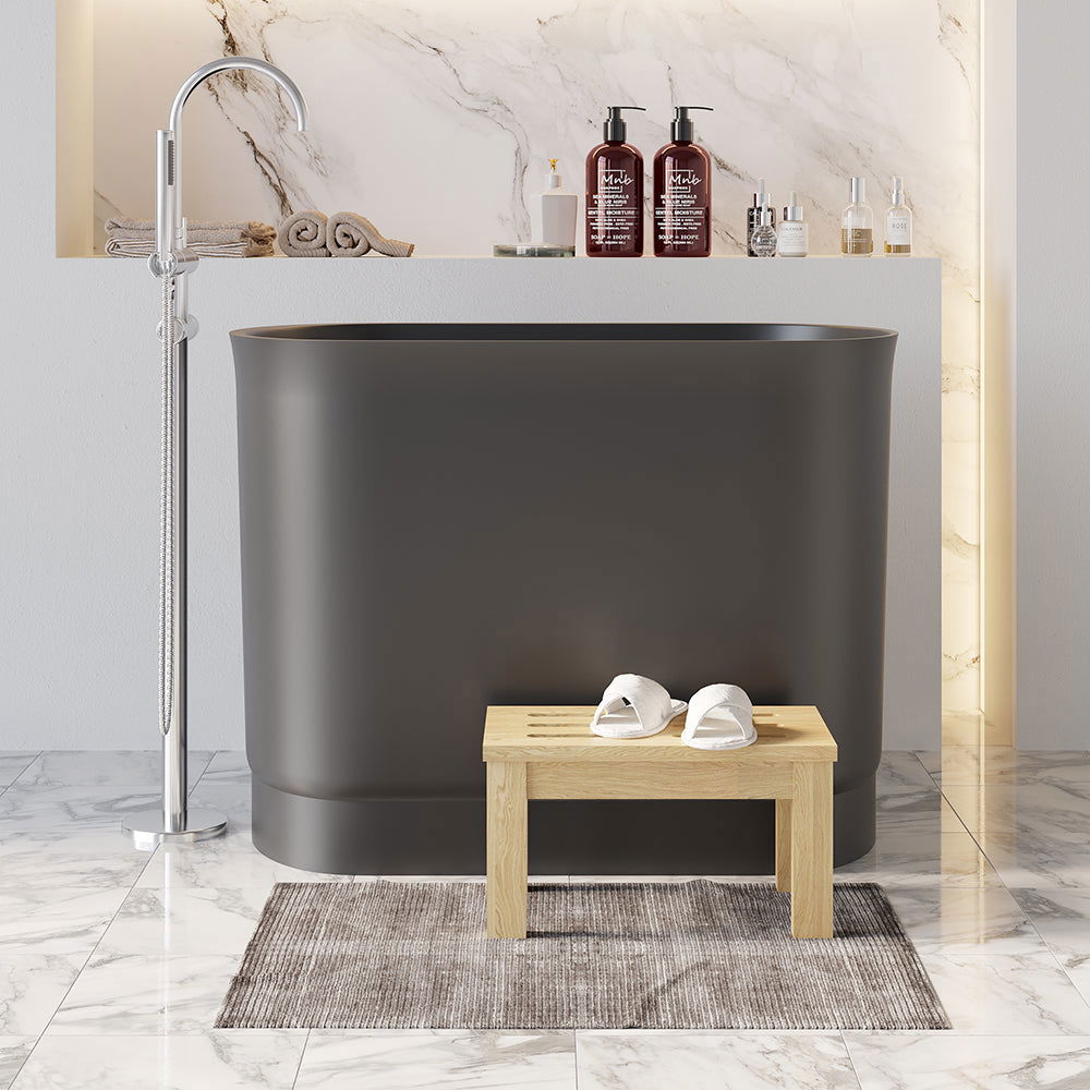 1000mm Modern Deep Oval Freestanding Matte Black Stone Resin Japanese Soaking Bath - Approved By Design