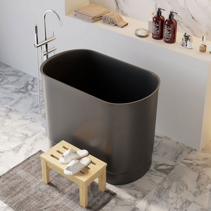 1000mm Modern Deep Oval Freestanding Matte Black Stone Resin Japanese Soaking Bath - Approved By Design