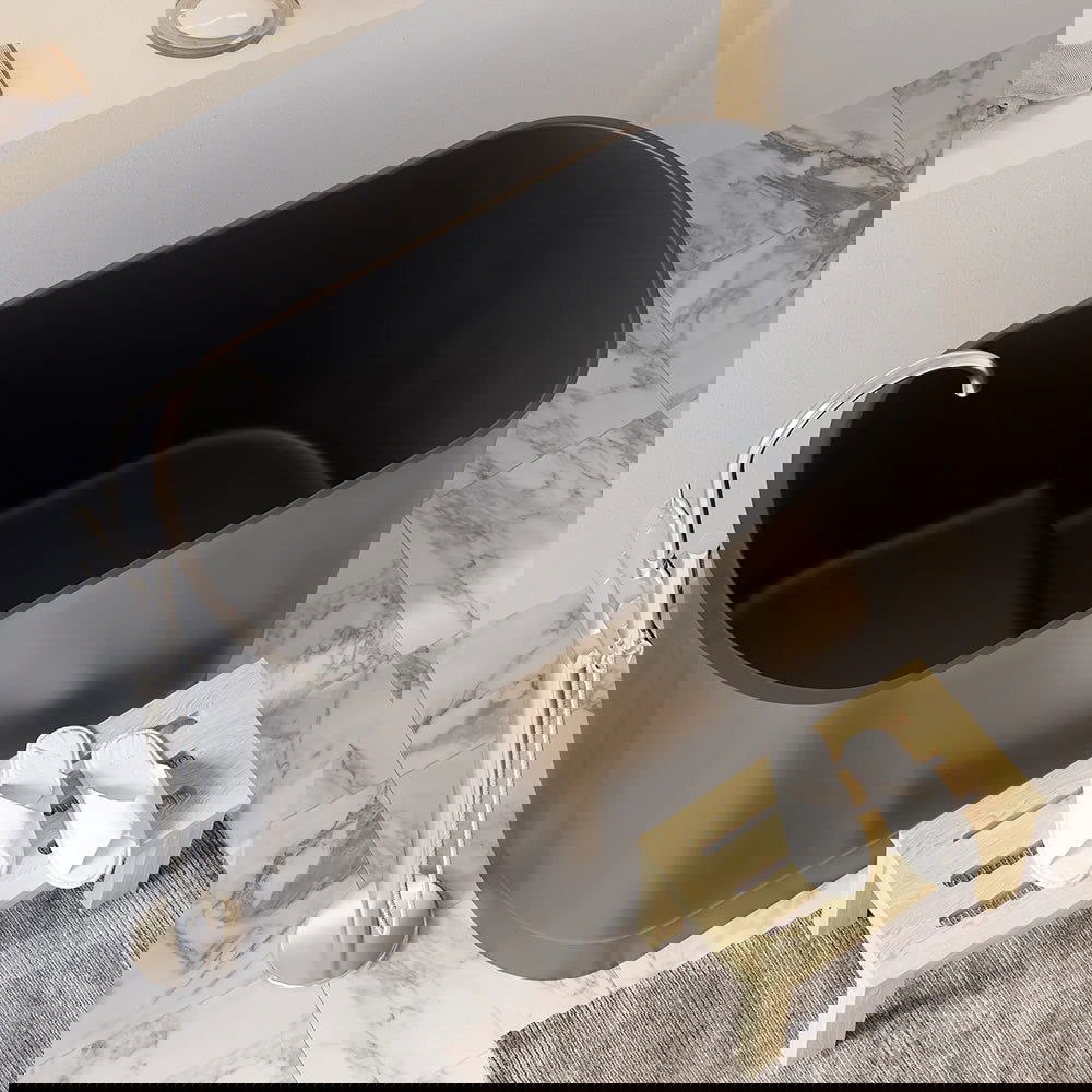 1000mm Modern Deep Oval Freestanding Matte Black Stone Resin Japanese Soaking Bath - Homary