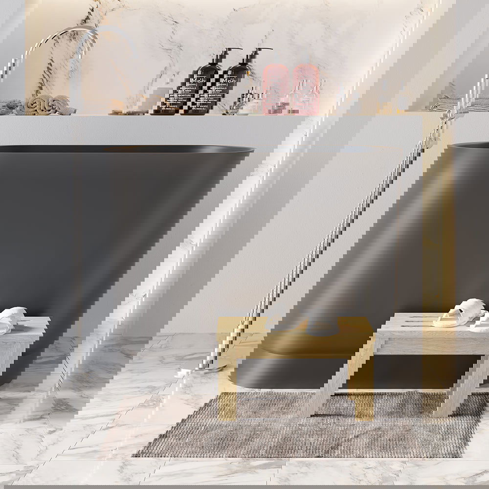 1000mm Modern Deep Oval Freestanding Matte Black Stone Resin Japanese Soaking Bath - Homary