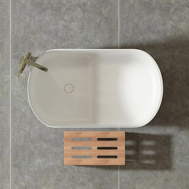 1000mm Modern Deep Oval Freestanding Matte White Stone Resin Japanese Soaking Bath - 