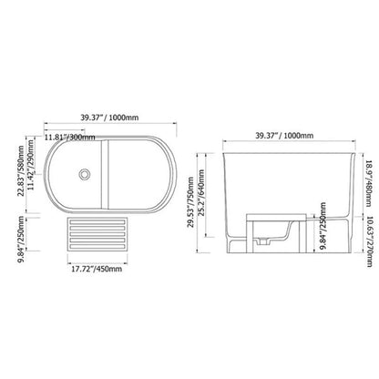 1000mm Modern Deep Oval Freestanding Matte White Stone Resin Japanese Soaking Bath - 