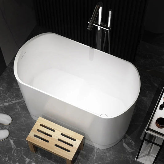 1000mm Modern Deep Oval Freestanding Matte White Stone Resin Japanese Soaking Bath - Homary