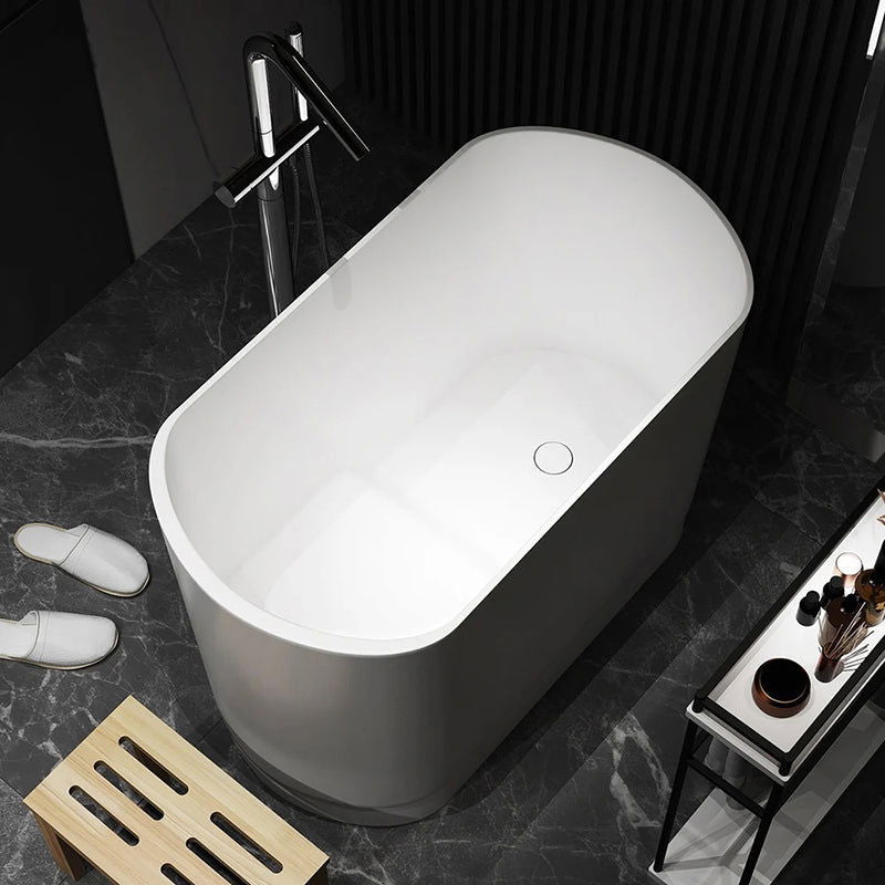 1000mm Modern Deep Oval Freestanding Matte White Stone Resin Japanese Soaking Bath - Homary