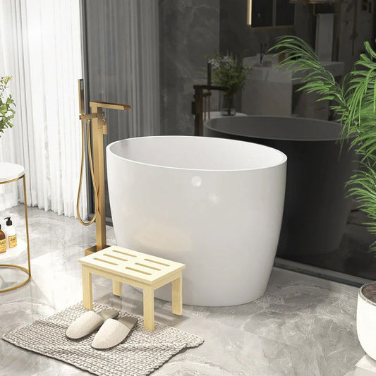 1000mm Modern Deep Oval Freestanding Matte White Stone Resin Soaking Bath - Approved By Design