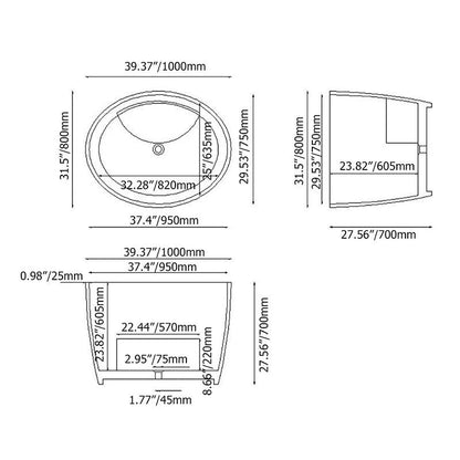 1000mm Modern Deep Oval Freestanding Matte White Stone Resin Soaking Bath - Approved By Design