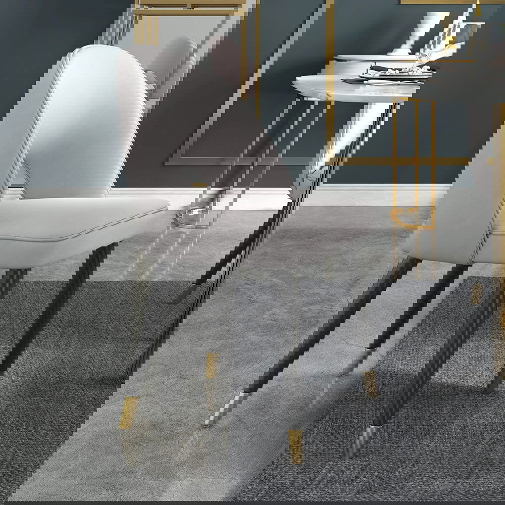 1000mm Modern Round Dining Table & 4 Modern Upholstered Light Grey Velvet Dining Chairs - 