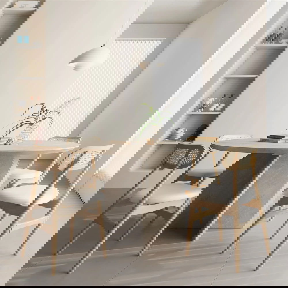 1000mm Modern Round Dining Table for 4 Grey Solid Wood Tabletop Pedestal Base - 