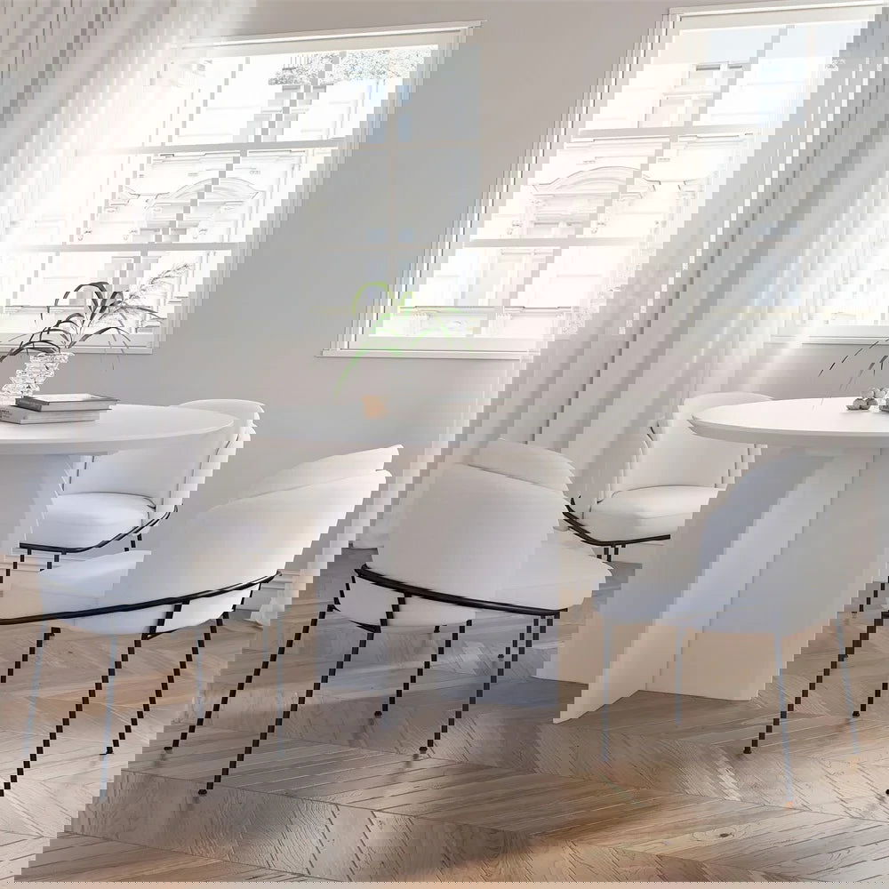 1000mm Modern Round Dining Table for 4 White Solid Wood Tabletop Pedestal Base - 