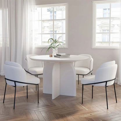 1000mm Modern Round Dining Table for 4 White Solid Wood Tabletop Pedestal Base - 
