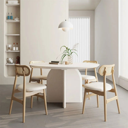 1000mm Modern Round Dining Table for 4 White Solid Wood Tabletop Pedestal Base - 