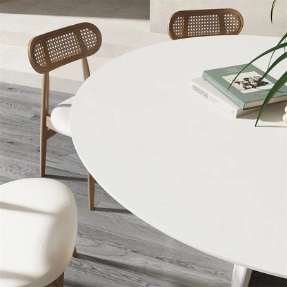 1000mm Modern Round Dining Table for 4 White Solid Wood Tabletop Pedestal Base - 