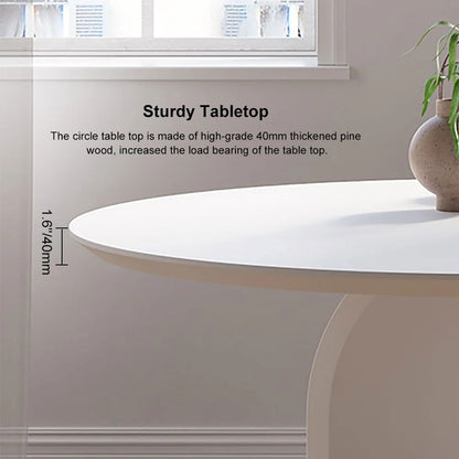 1000mm Modern Round Dining Table for 4 White Solid Wood Tabletop Pedestal Base - 