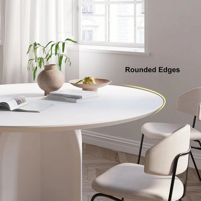 1000mm Modern Round Dining Table for 4 White Solid Wood Tabletop Pedestal Base - 