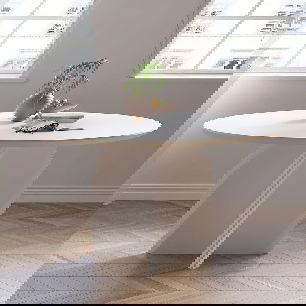 1000mm Modern Round Dining Table for 4 White Solid Wood Tabletop Pedestal Base - Homary