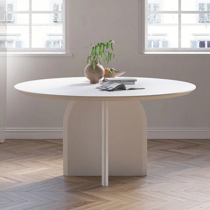 1000mm Modern Round Dining Table for 4 White Solid Wood Tabletop Pedestal Base - Homary