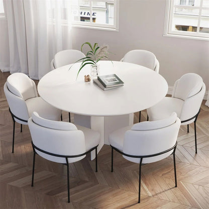 1000mm Modern Round Dining Table for 4 White Solid Wood Tabletop Pedestal Base - Homary