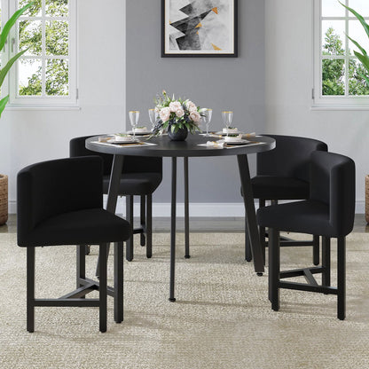 1000mm Round Black Small Nesting Dining Table Set for 4 Black Upholstered Chairs - 