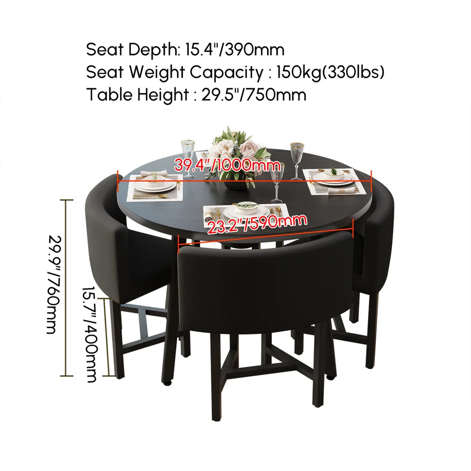 1000mm Round Black Small Nesting Dining Table Set for Black