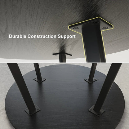 1000mm Round Black Small Nesting Dining Table Set for 4 Black Upholstered Chairs - 