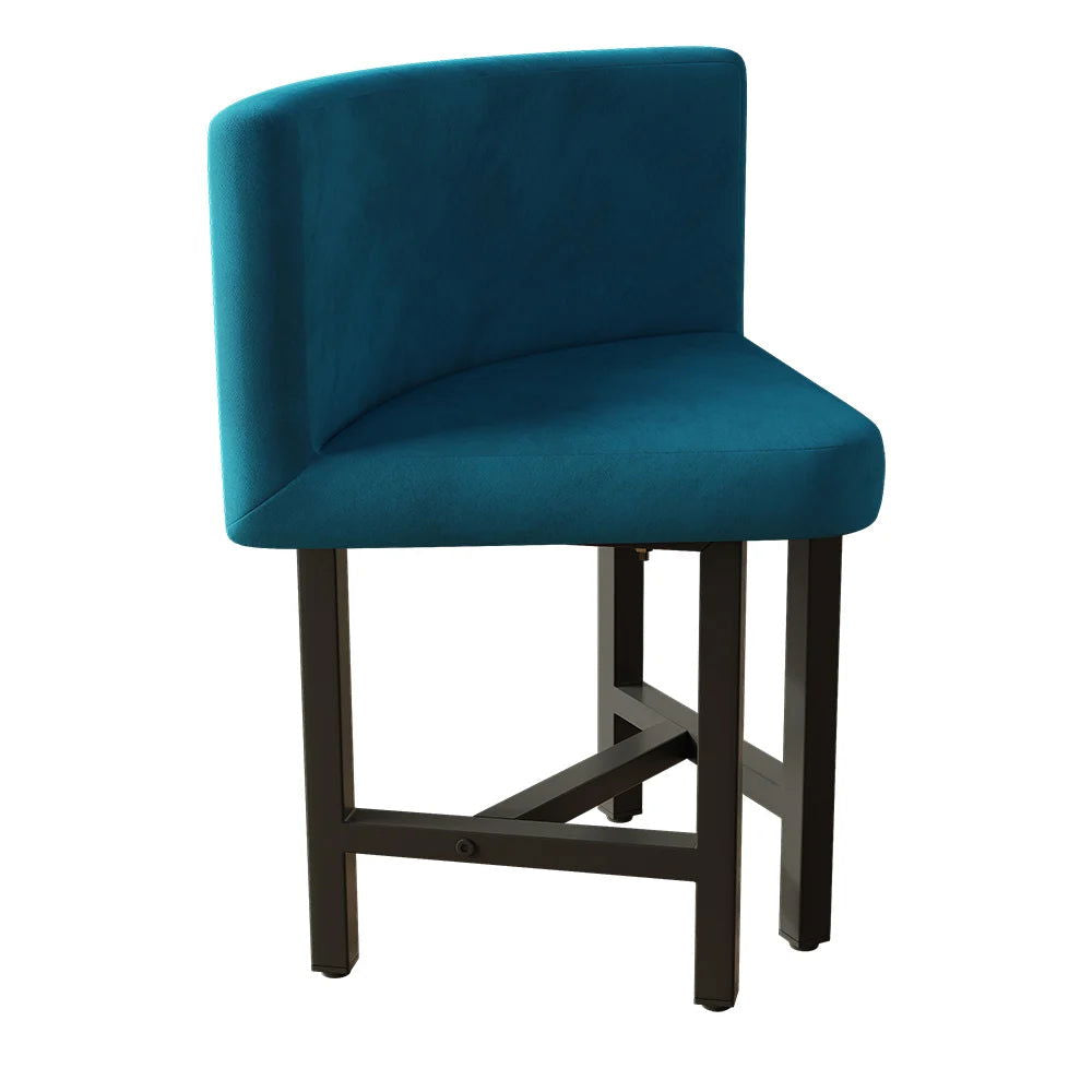 1000mm Round Wooden 4 Person Dining Table with Blue Upholstered Chairs Set for Nook Balc - 