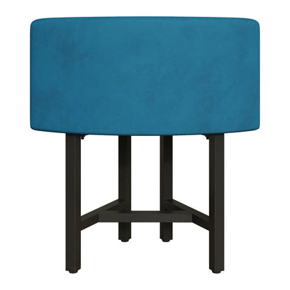 1000mm Round Wooden 4 Person Dining Table with Blue Upholstered Chairs Set for Nook Balc - 
