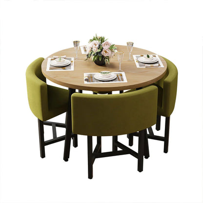 1000mm Round Wooden 4 Seater Dining Table Set Yellow Upholstered Chairs for Nook Balcony - 