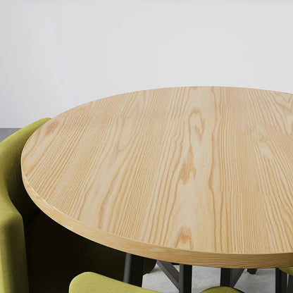 1000mm Round Wooden 4 Seater Dining Table Set Yellow Upholstered Chairs for Nook Balcony - 