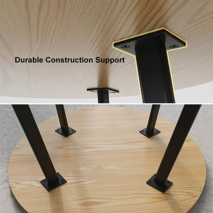 1000mm Round Wooden 4 Seater Dining Table Set Yellow Upholstered Chairs for Nook Balcony - 