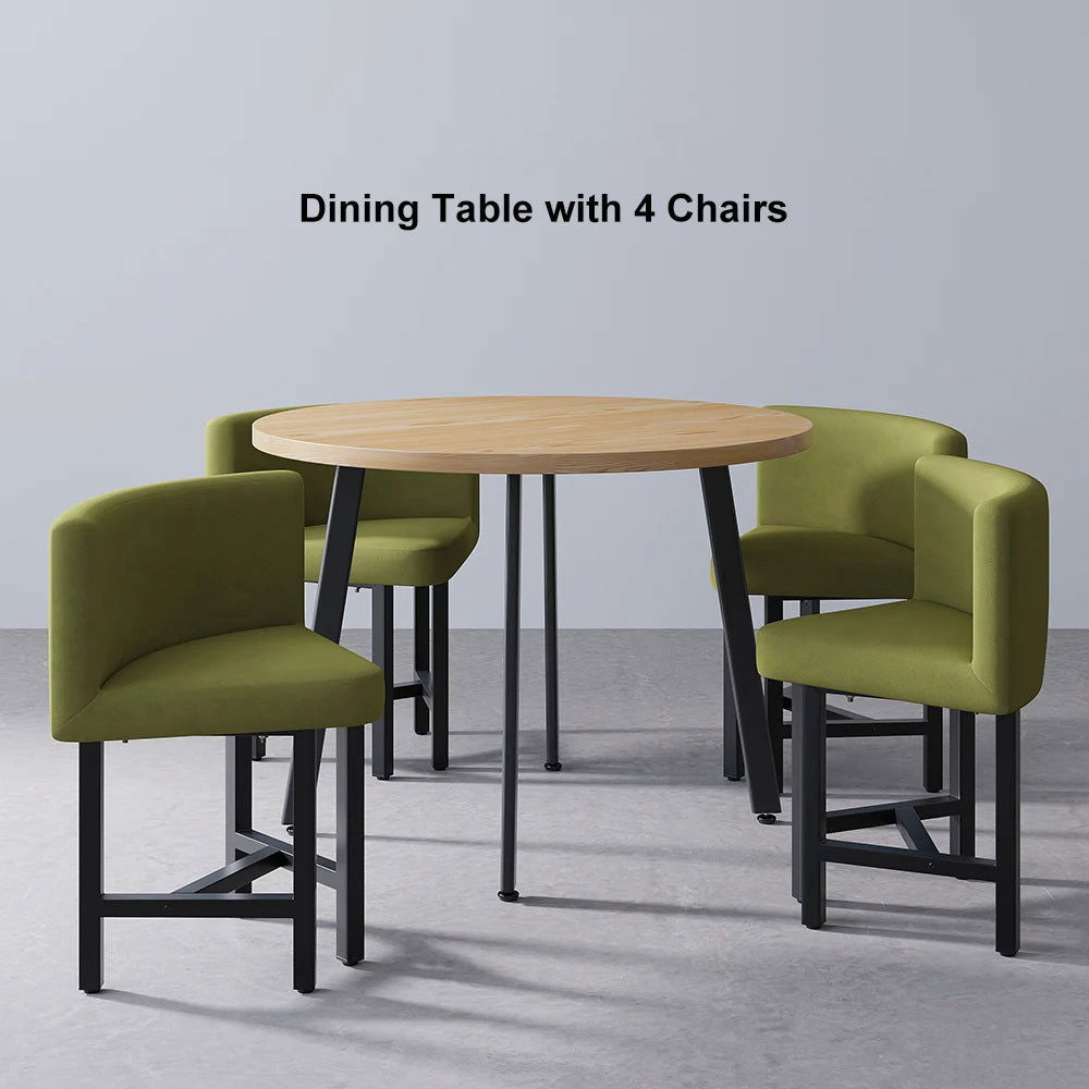 1000mm Round Wooden 4 Seater Dining Table Set Yellow Upholstered Chairs for Nook Balcony - 