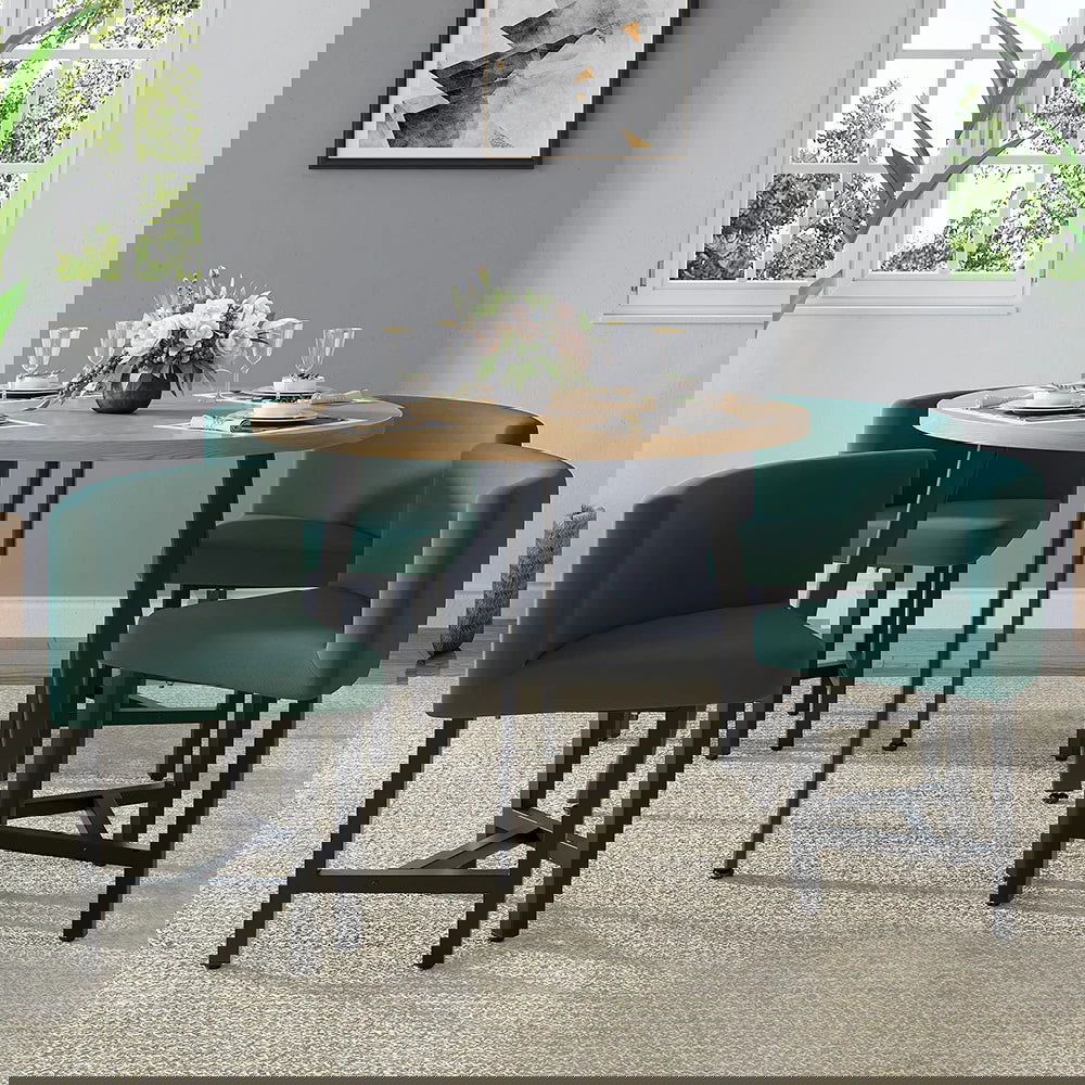 1000mm Round Wooden Nesting Dining Table Set for 4 Green Upholstered Chairs - Homary