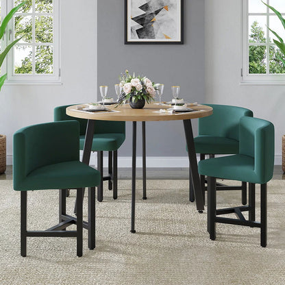 1000mm Round Wooden Nesting Dining Table Set for 4 Green Upholstered Chairs - Homary