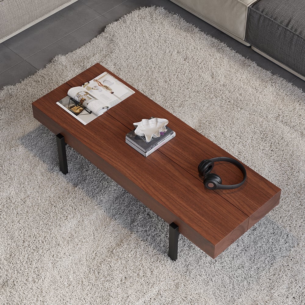 1000mm Rustic Narrow Coffee Table Pine Wood Top for Small Space - 