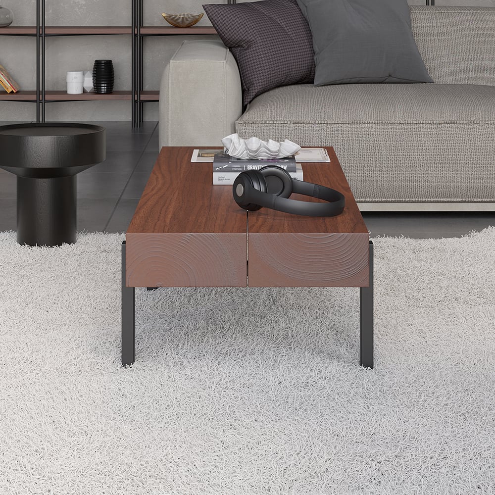 1000mm Rustic Narrow Coffee Table Pine Wood Top for Small Space - 