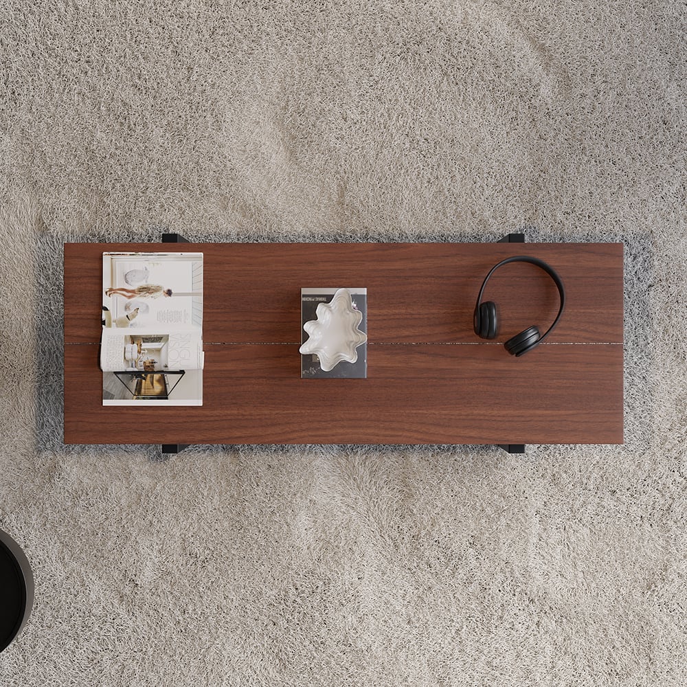 1000mm Rustic Narrow Coffee Table Pine Wood Top for Small Space - 