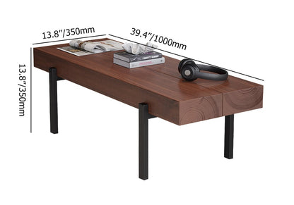 1000mm Rustic Narrow Coffee Table Pine Wood Top for Small Space - 