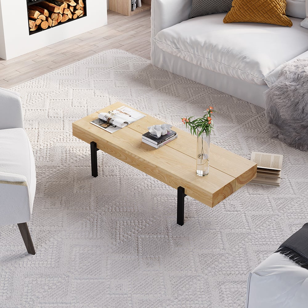 1000mm Rustic Natural Rectangular Coffee Table Small Narrow Cocktail Table - 