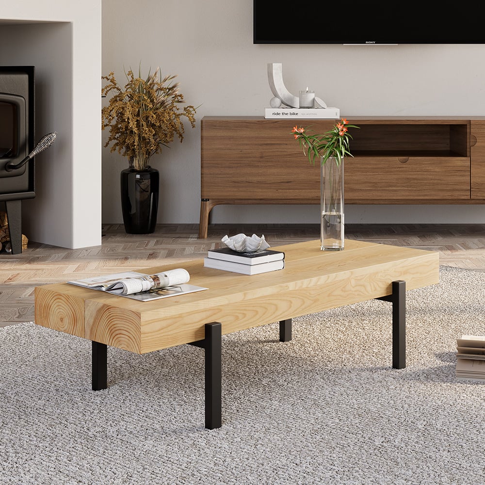 1000mm Rustic Natural Rectangular Coffee Table Small Narrow Cocktail Table - 