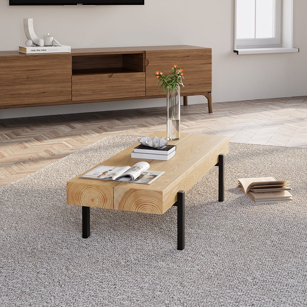 1000mm Rustic Natural Rectangular Coffee Table Small Narrow Cocktail Table - Homary