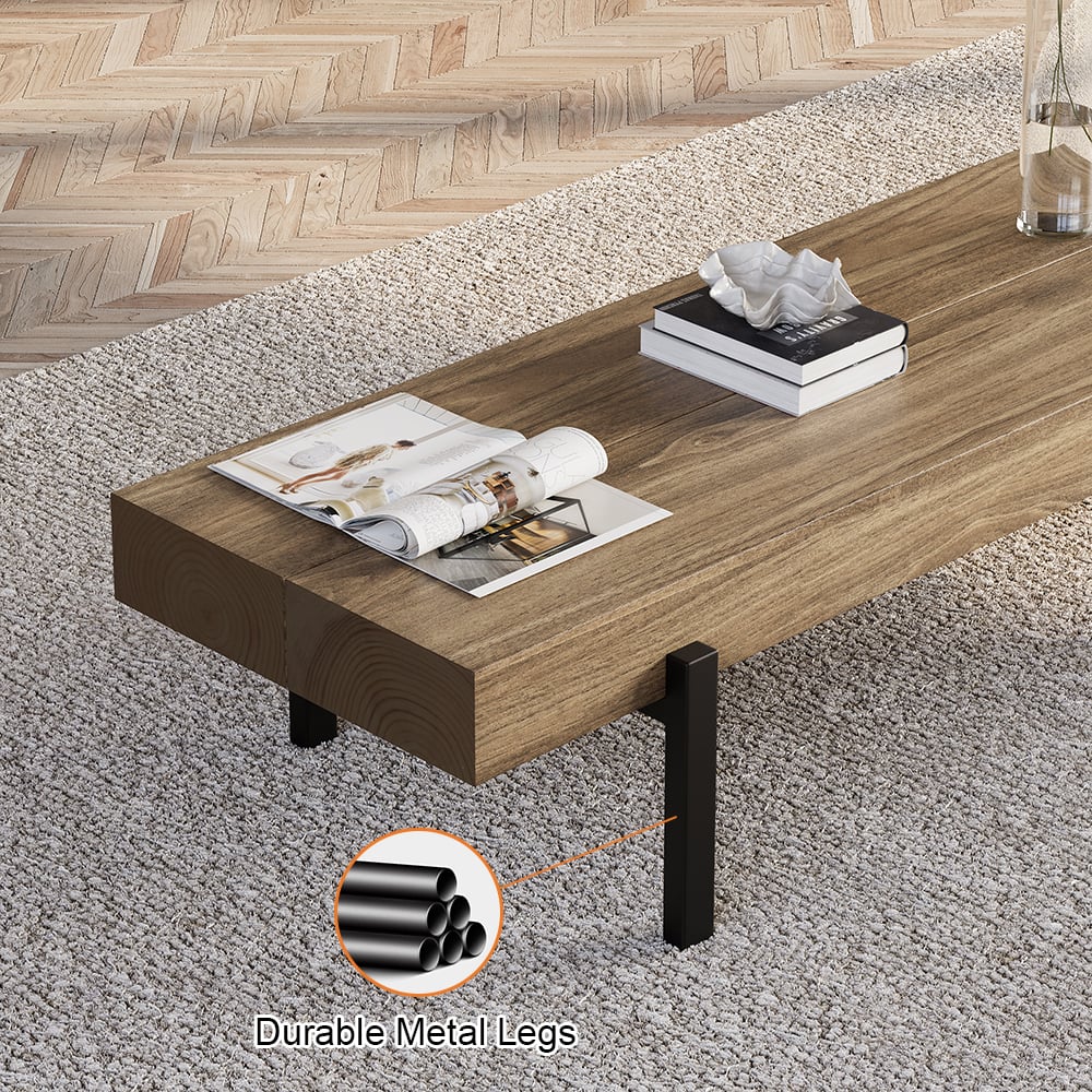 1000mm Rustic Small Coffee Table Narrow Rectangular Cocktail Table Pine Wood Top - 